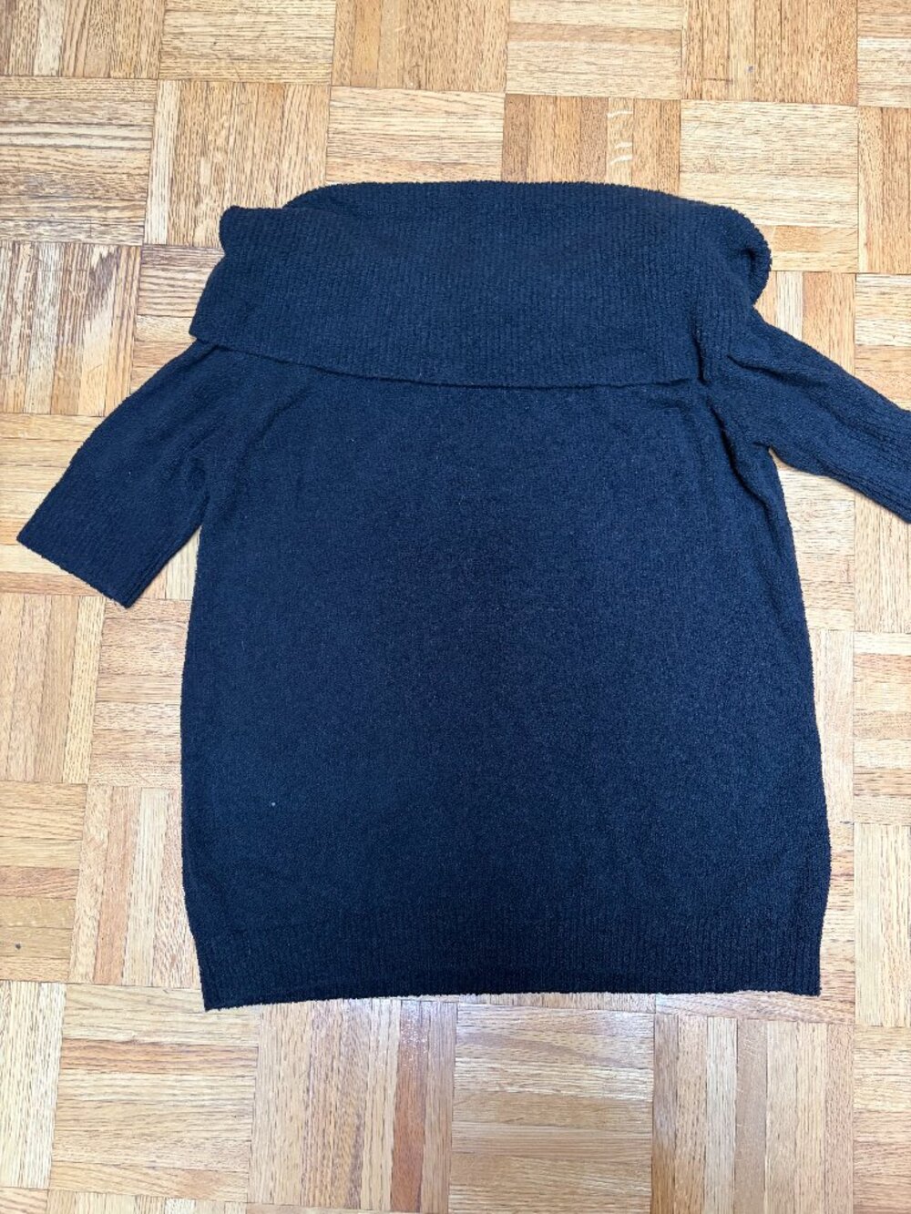 Black Short Sleeve Foldover/Off the Shoulder Sweater, Size LP